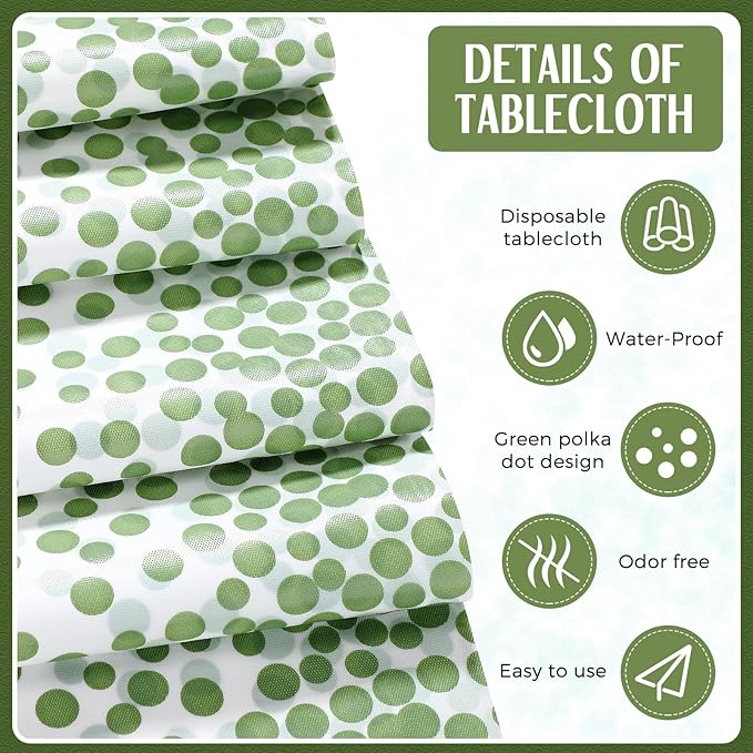 Breling 8 Pack White and Sage Green Disposable Plastic Tablecloths