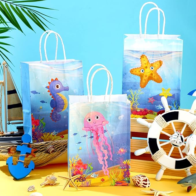 24 Pcs Under the Sea Party Favor Bags Goodie Ocean Gift Paper Bags