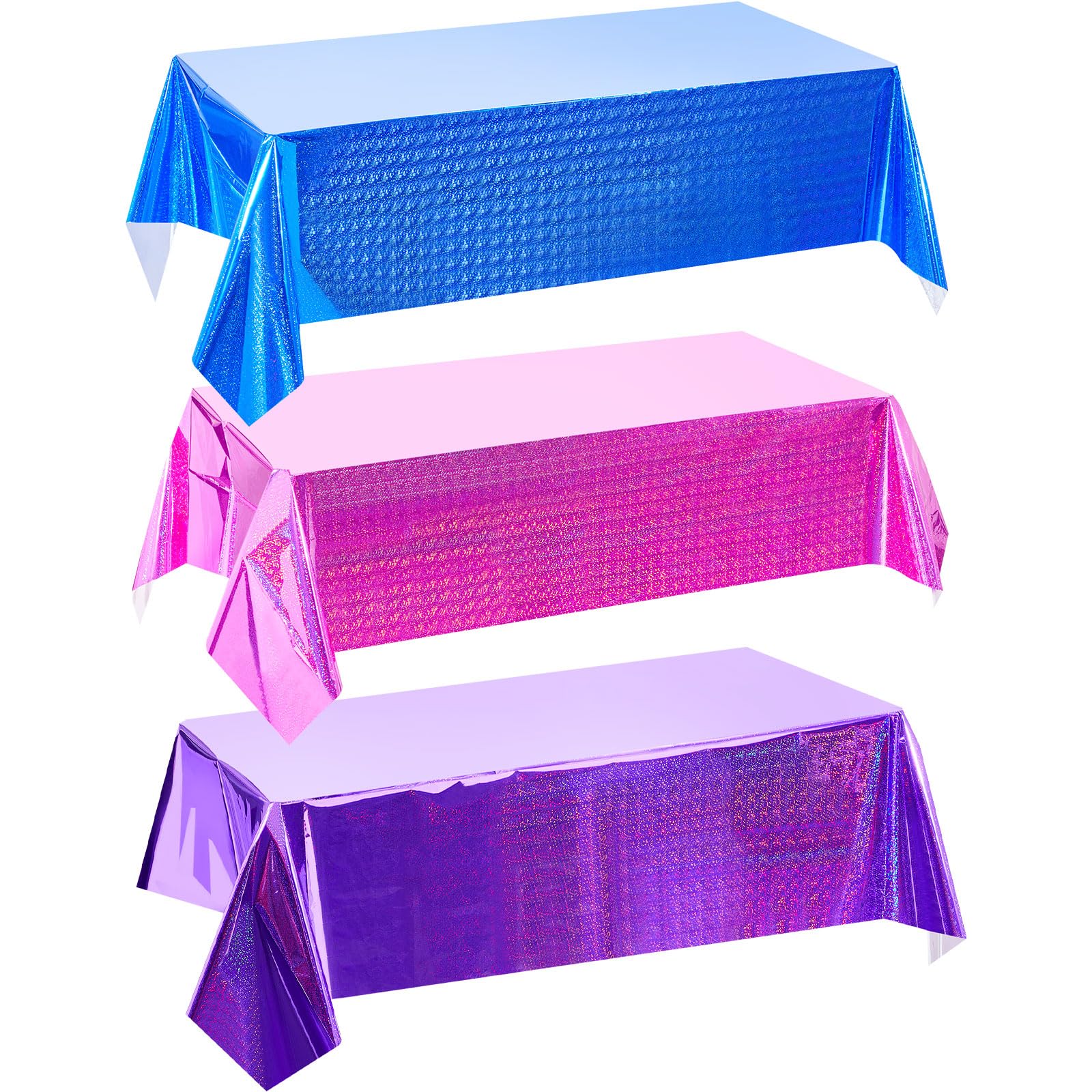 LOYIM 3 Pcs Kpop Holographic Tablecloth for Birthday Party Pink Purple
