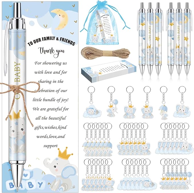 145 Pieces Baby Shower Favors for Guest Blue Elephant Ballpoint Pens