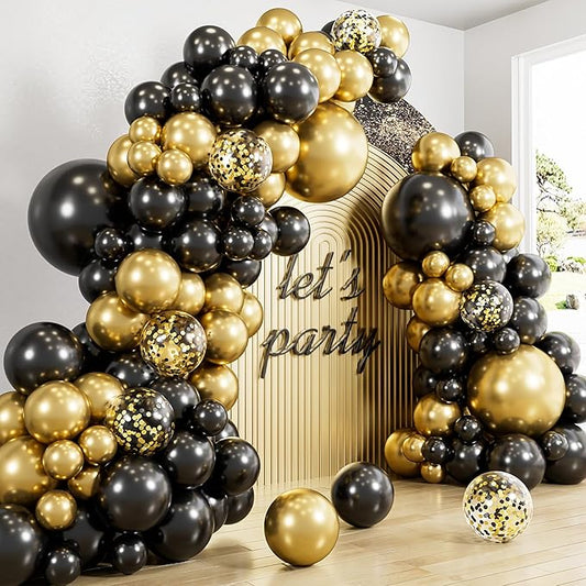 Black and Gold Balloons Arch Garland Kit 129 Pcs 18/12/10/5 In Black