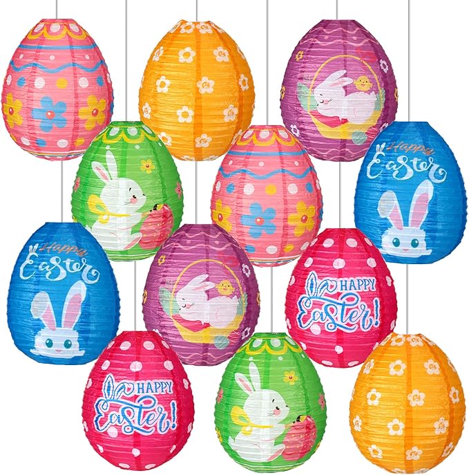 12 Pcs Easter Party Hanging Paper Lanterns Easter Eggs Bunny Chick