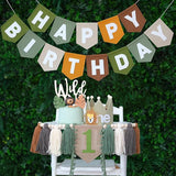 Wild One High Chair Banner Brown Green Felt Happy Birthday Banner