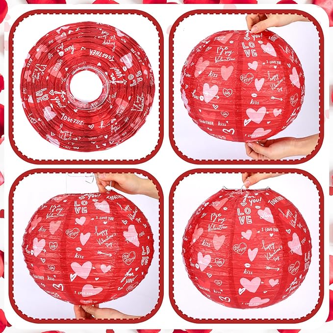 12 Pcs Valentine's Day Paper Lanterns Party Decorations Heart