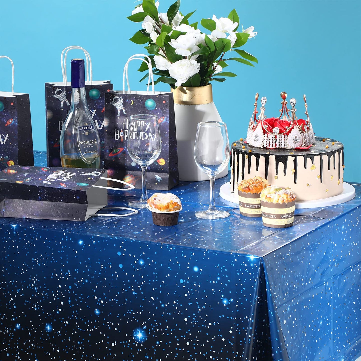 8 Pieces Space Tablecloth Starry Night Tablecloth Decorations Plastic
