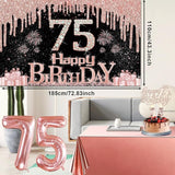 75th Birthday Decorations for Women with Banner Rose Gold Tablecloth