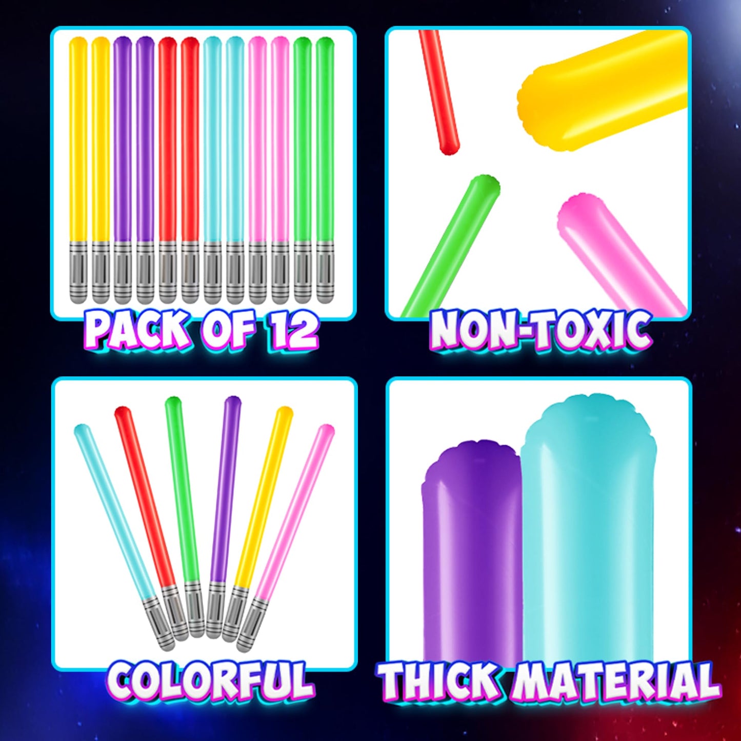 Bedwina Inflatable Light Sabers for Kids - (Pack of 12) 35-inch Neon