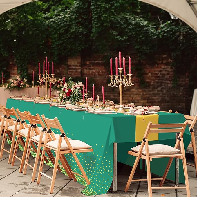 8Pack Disposable Plastic Party Tablecloths and Satin Table Runner Set