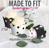 Cupcake Wrappers - Black & White Wedding, Painted Polka Dot Chic
