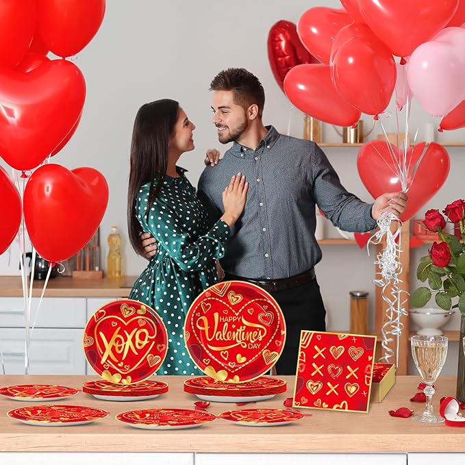96 Pcs Valentine's Day Party Plates and Napkins Party Supplies
