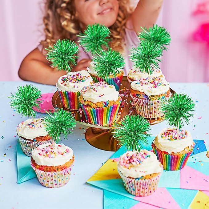 Gyufise 30Pcs Foil Firework Cupcake Toppers Sparkle Tinsel Cake #8