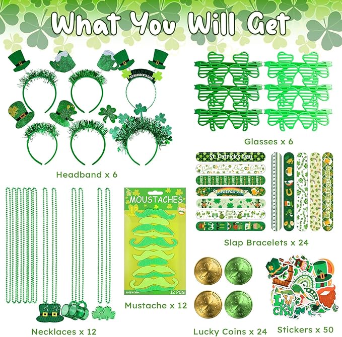 134Pcs St Patrick's Day Accessories Party Favor Set with Stickers