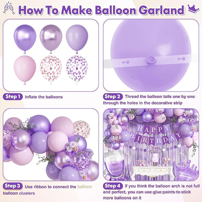 Ouddy Life Purple Birthday Party Decorations for Women Girls,