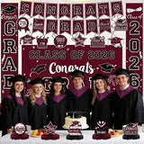 Maroon Themed Graduation Decorations Class of 2026 Congrats Grad