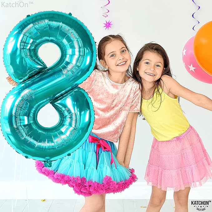 KatchOn, Giant Blue Teal Number 8 Balloons - 40 Inch || Aqua Teal
