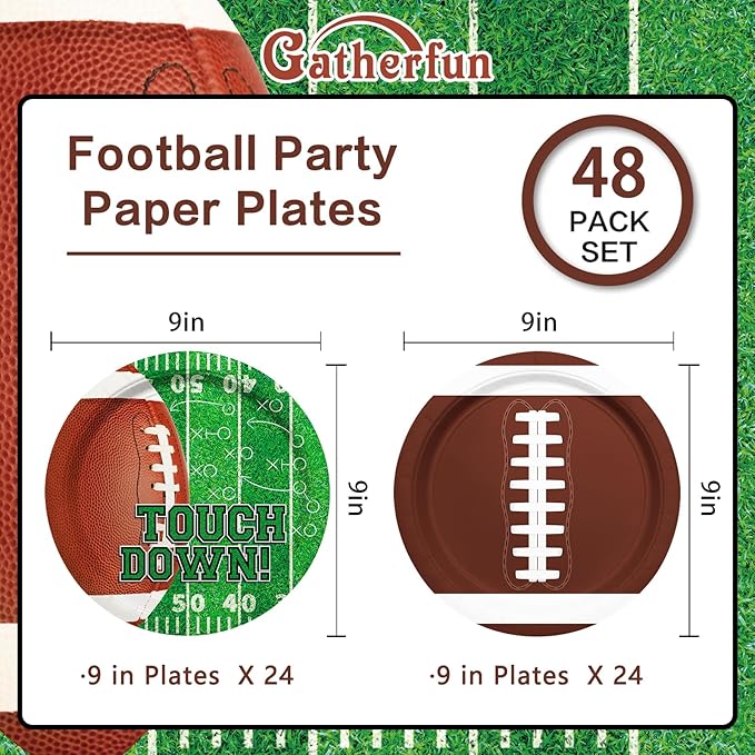 Football Party Supplies Kit Serve 48 Guests with 9 Inch Paper Plates
