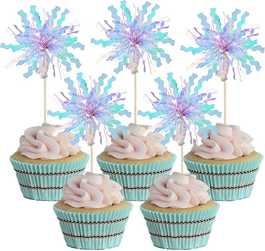 Gyufise 20Pcs Foil Firework Cupcake Toppers Happy Birthday Cake #3