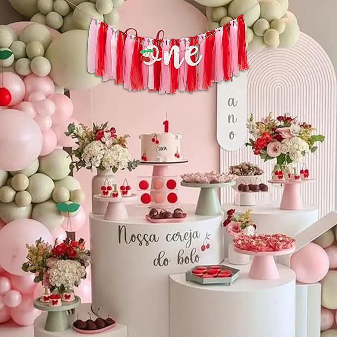 Cherry One High Chair Banner Cherry Themed First Birthday Party