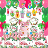 167Pcs Hawaiian Aloha Party Decorations Flamingo Party Plates