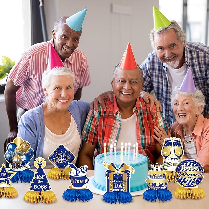 10 Pcs Retirement Party Decorations, Blue Gold Retirement Table