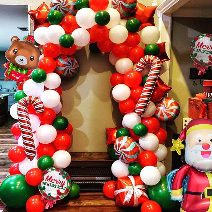 100 Pcs Christmas Red Green Balloons 12 Inch Red Green and White