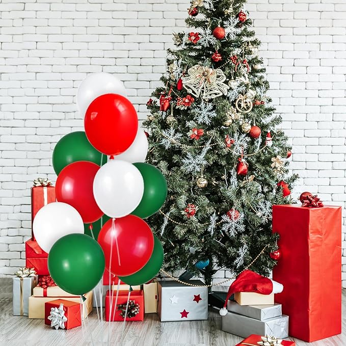 100 Pcs Christmas Red Green Balloons 12 Inch Red Green and White