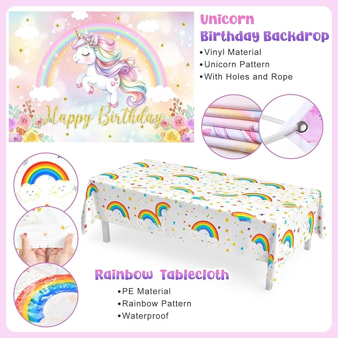 142Pcs Pastel Unicorn Party Decorations Birthday Supplies for Girls