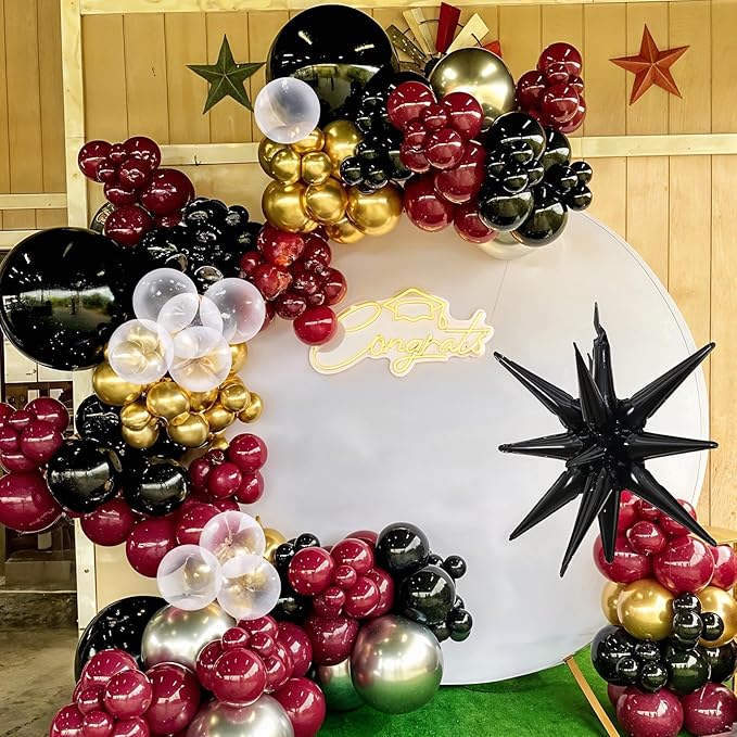 Black Burgundy Gold Balloon Arch Kit Maroon Black Gold Balloons