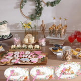 96PCS Woodland Baby Shower Tableware Set Girls Pink Safari