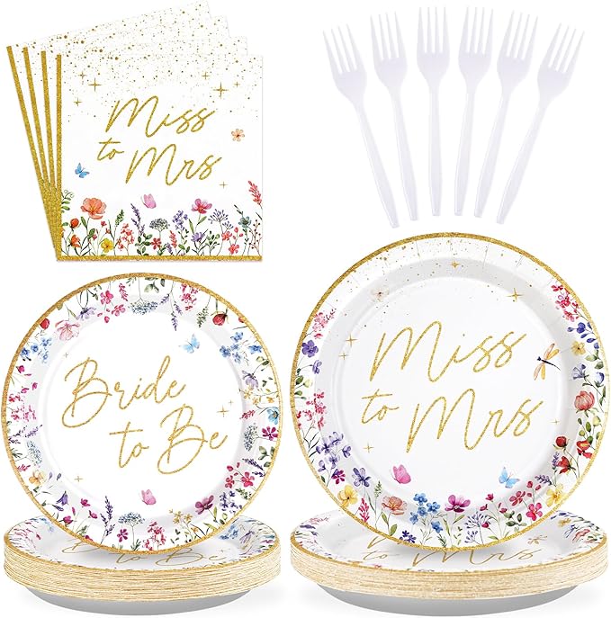 96Pcs Wildflower Bridal Shower Party Supplies Watercolor Floral Miss