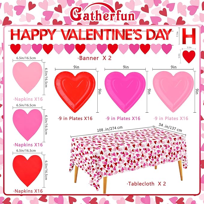 Valentine's Day Party Supplies Set for 48 Guests Romantic Heart