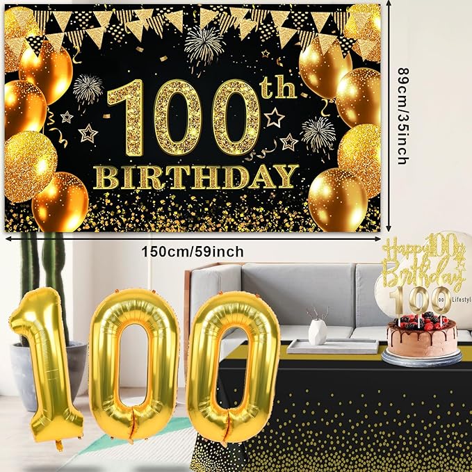 100th Birthday Decorations Men Women with 100th Birthday Banner