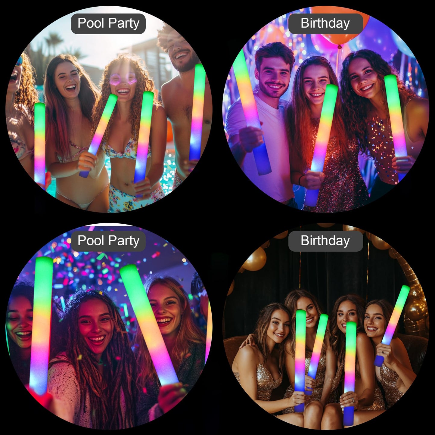 GDHZWTMY 36 Pcs LED Foam Glow Sticks Bulk,Glow in The Dark Party