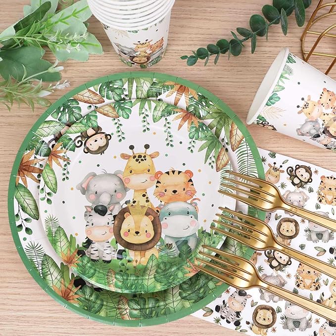Safari Jungle Baby Shower Plates Set Decorations Boy Birthday Party