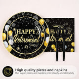 96Pcs Happy Retirement Party Supplies Black Gold Plates and Napkins