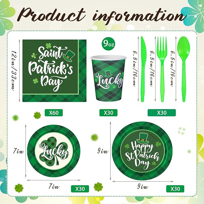 210 Pcs Happy St Patrick's Day Party Supplies Plates Napkins