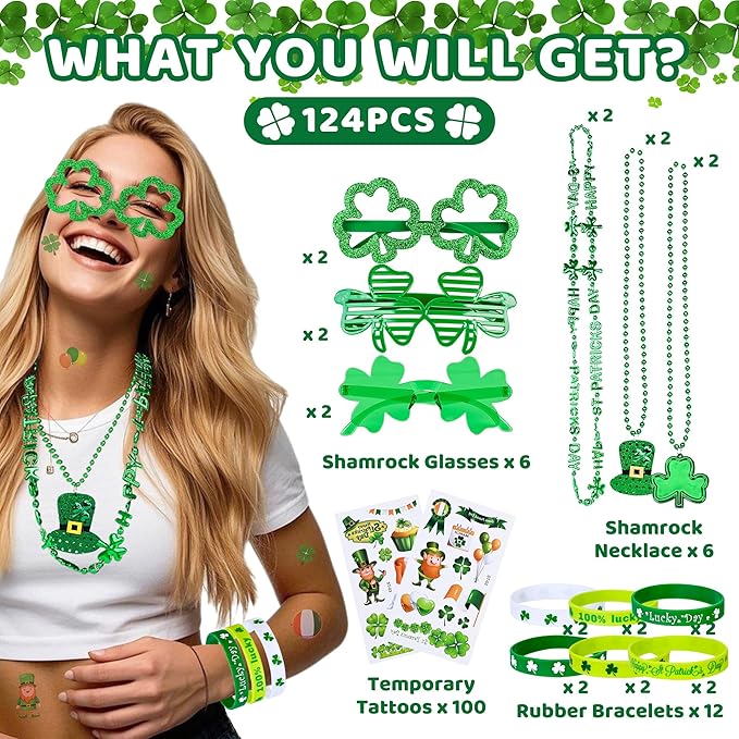 124Pcs St Patrick's Day Accessories Party Favor Set St Patricks Day