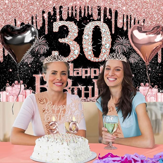30th Birthday Decorations for Her 49pcs Black Rose Gold Black Happy