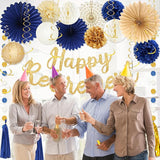 Roetyce Retirement Party Decorations Women Men, Blue Gold Happy