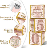 3Pcs 50th Birthday Decorations Boxes for Women Pink Rose Gold 50th