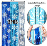 2 Packs Snowflake Foil Fringe Curtain, Blue Silver Ice Glitter