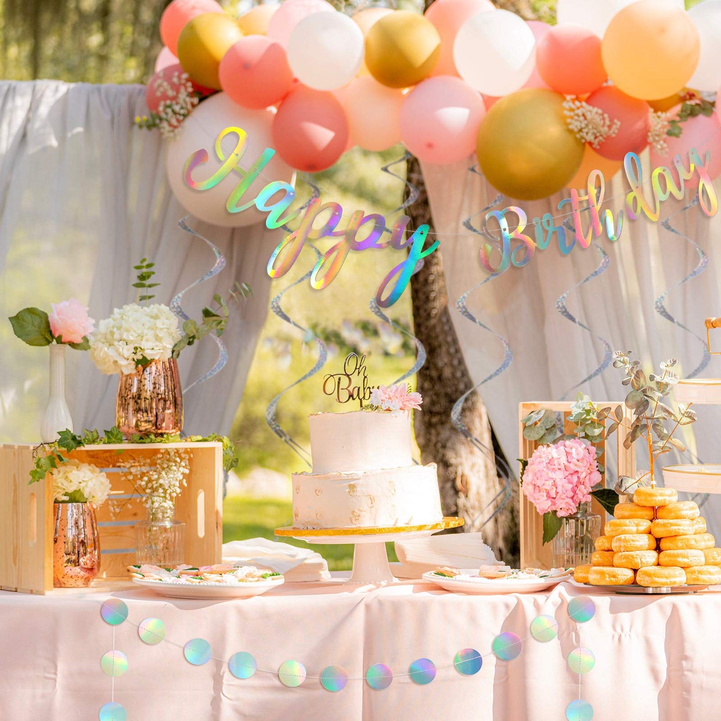 Zonon 9 Pcs Iridescent Birthday Party Decorations Pre-strung