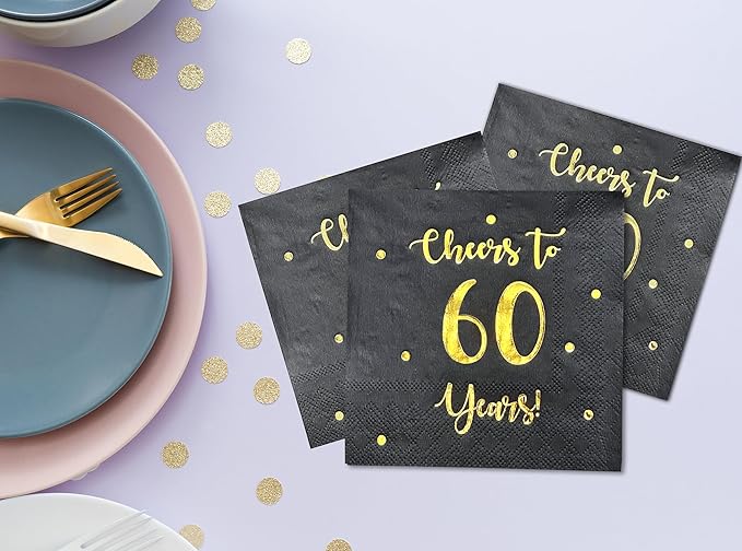 Cheers to 60 Years Cocktail Napkins | Happy 60th Birthday Decorations