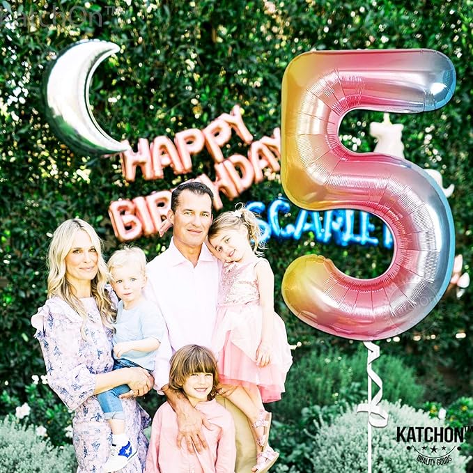 KatchOn Giant Rainbow Number 5 Balloon - 40 Inch | 5th Birthday