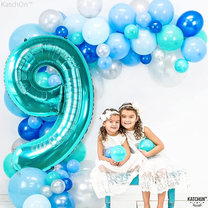 KatchOn, Giant Aqua Blue Number 9 Balloon - 40 Inch | Foil 9 Birthday