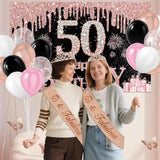 50th Birthday Decorations for Women 49pcs Black Rose Gold Black