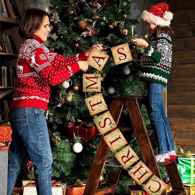 Merry Christmas Banner Vintage Christmas Garlands Decorations for