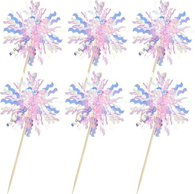 Gyufise 30Pcs Foil Firework Cupcake Toppers Sparkle Tinsel Cake #9