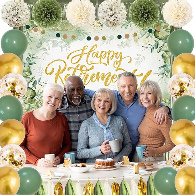 Sage Green Retirement Party Decorations Happy Retirement Banner Foil