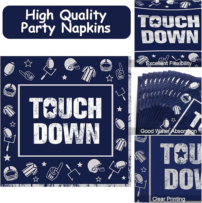 100 PCS Football Party Plates and Napkins Supplies Kit Cowboy Navy